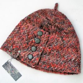 Herringbone beanie – red-grey marl